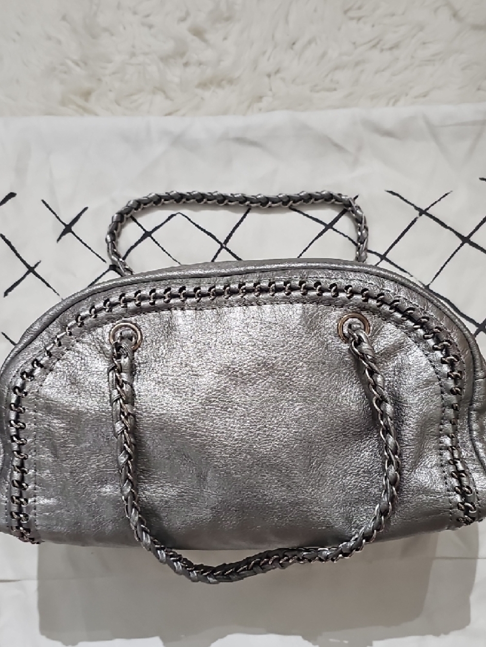 CHANEL Silver Bowling Bag Leather Chain-Handle Shoulder Bag - Picture 7 of 16